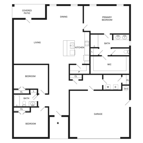 Floor plan for 3 beds, 2 baths, 1721 sqft